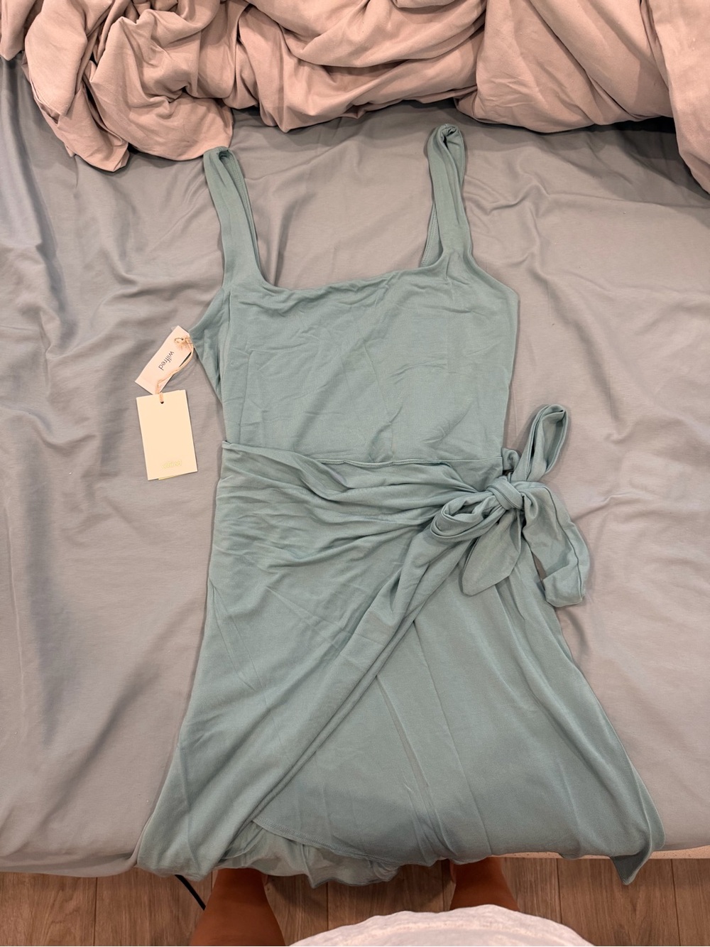 Sleeveless Tie-Waist Midi Dress in Sage Green Wilfred